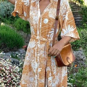 Linen Blend Dress Kaftan DESMOND & DEMPSEY x H&M NWOT Size Medium burnt orange